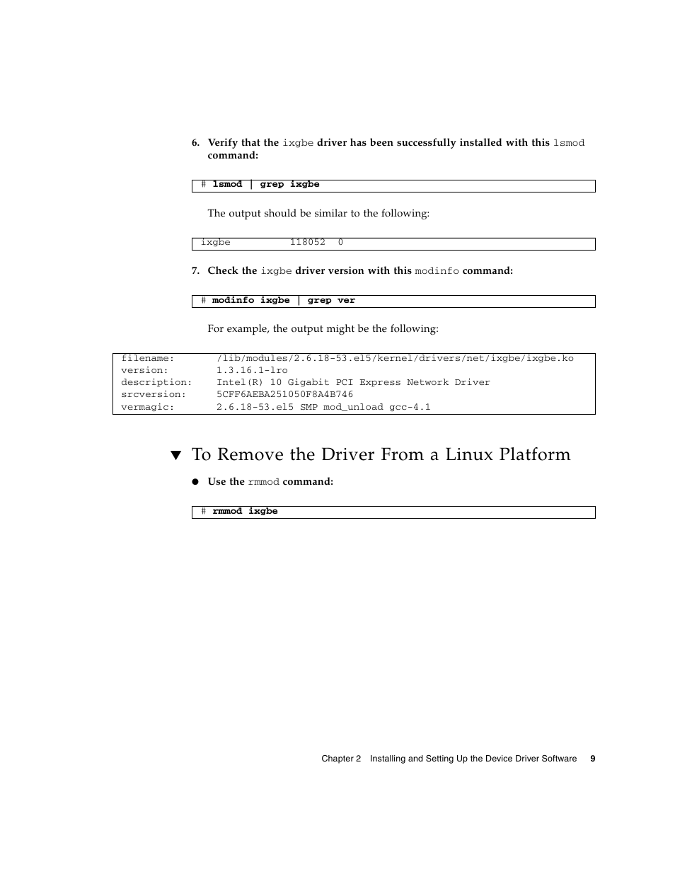 To remove the driver from a linux platform | Sun Microsystems 5945532 User Manual | Page 27 / 58