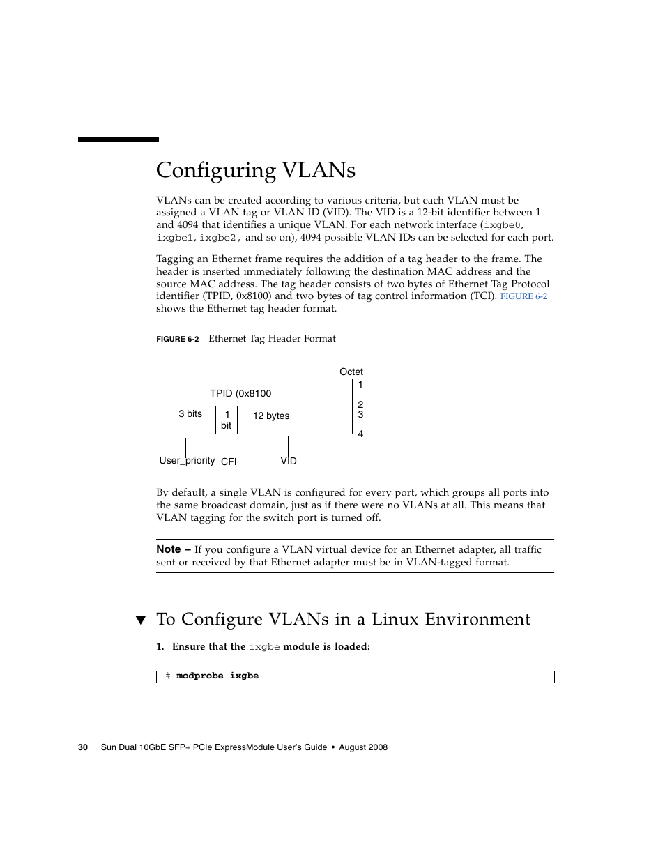 Configuring vlans, To configure vlans in a linux environment | Sun Microsystems 5945532 User Manual | Page 48 / 58