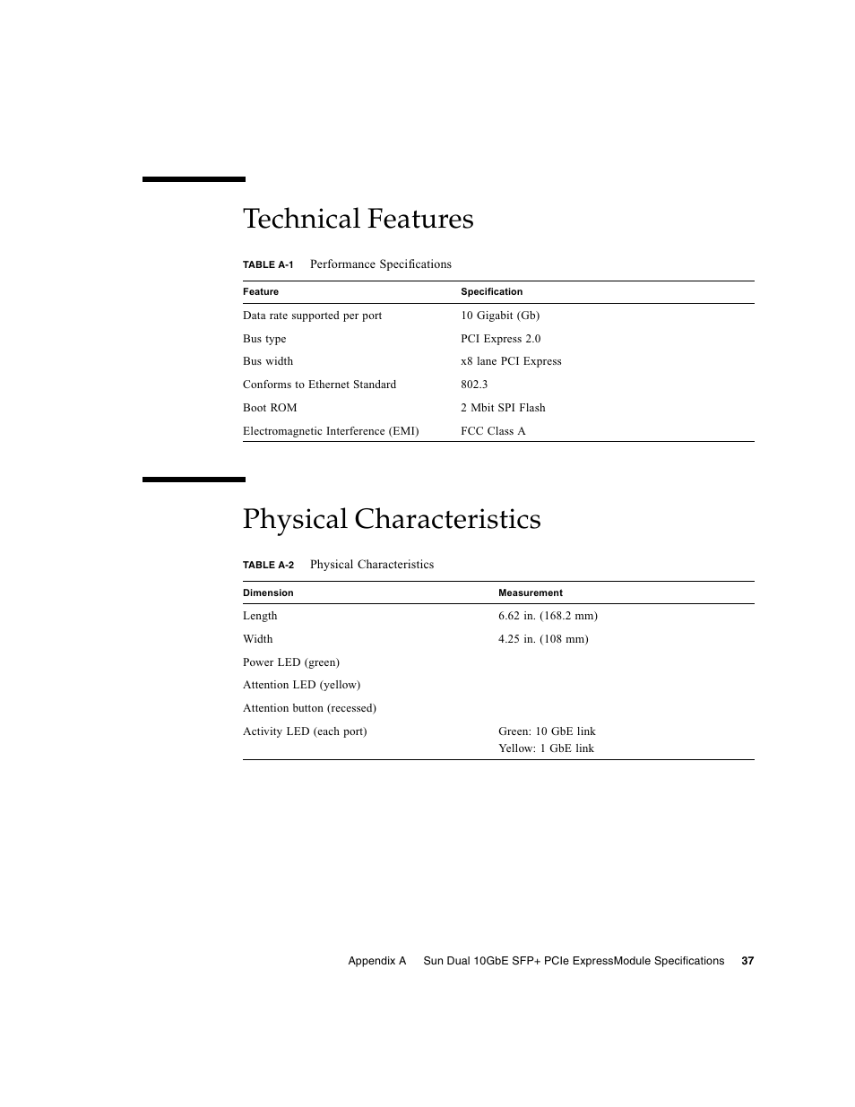 Technical features, Physical characteristics, Technical features physical characteristics | Sun Microsystems 5945532 User Manual | Page 55 / 58