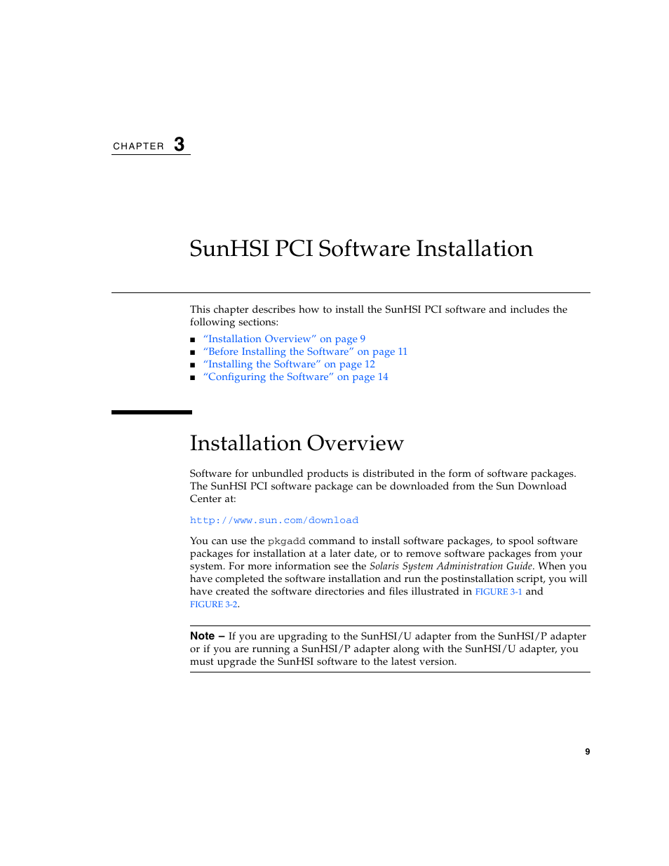Sunhsi pci software installation, Installation overview, Sunhsi pci software installation” on | Sun Microsystems Interface Adapter User Manual | Page 29 / 66