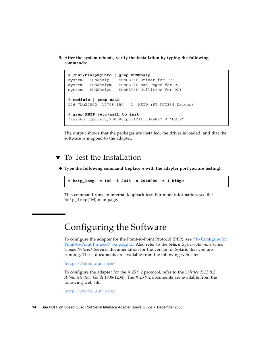 To test the installation, Configuring the software | Sun Microsystems Interface Adapter User Manual | Page 34 / 66