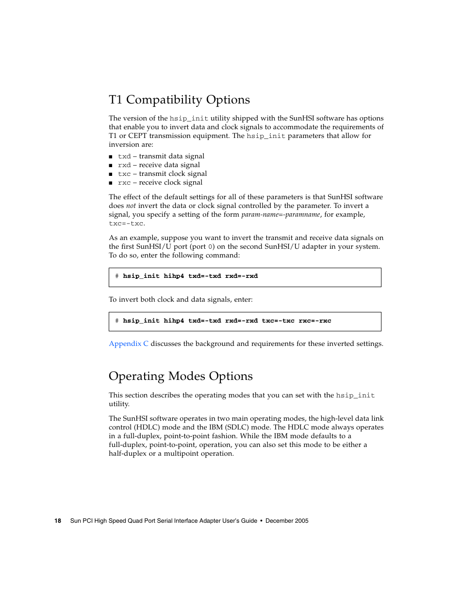 T1 compatibility options, Operating modes options, Operating modes options” on | Sun Microsystems Interface Adapter User Manual | Page 38 / 66