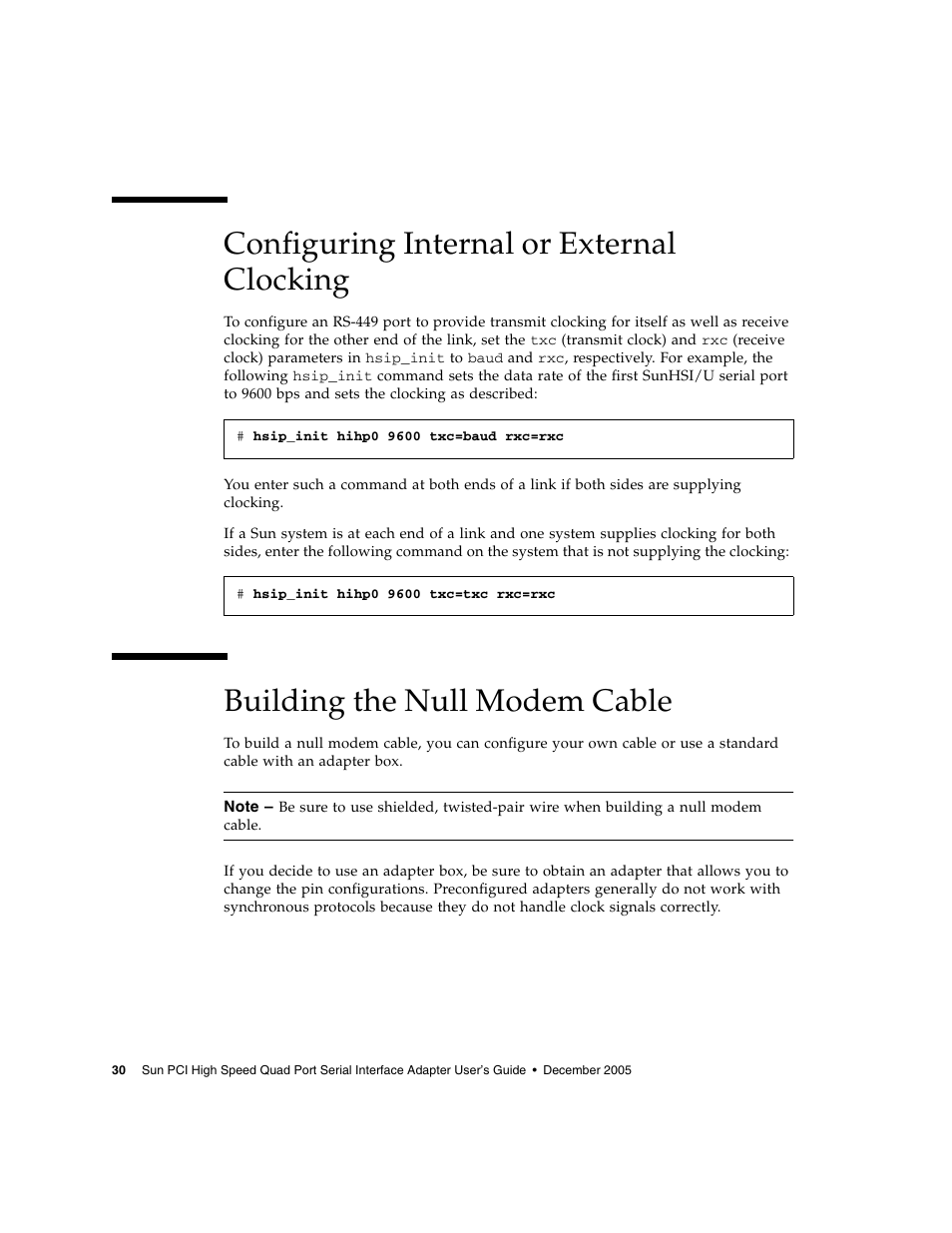 Configuring internal or external clocking, Building the null modem cable | Sun Microsystems Interface Adapter User Manual | Page 50 / 66