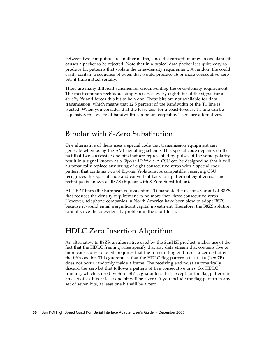 Bipolar with 8-zero substitution, Hdlc zero insertion algorithm | Sun Microsystems Interface Adapter User Manual | Page 56 / 66