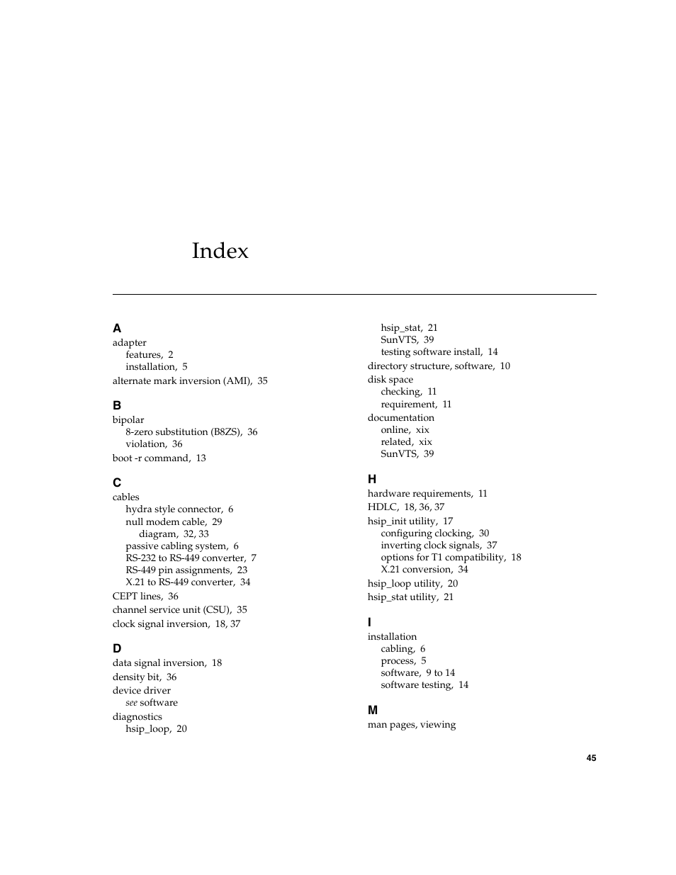 Index | Sun Microsystems Interface Adapter User Manual | Page 65 / 66