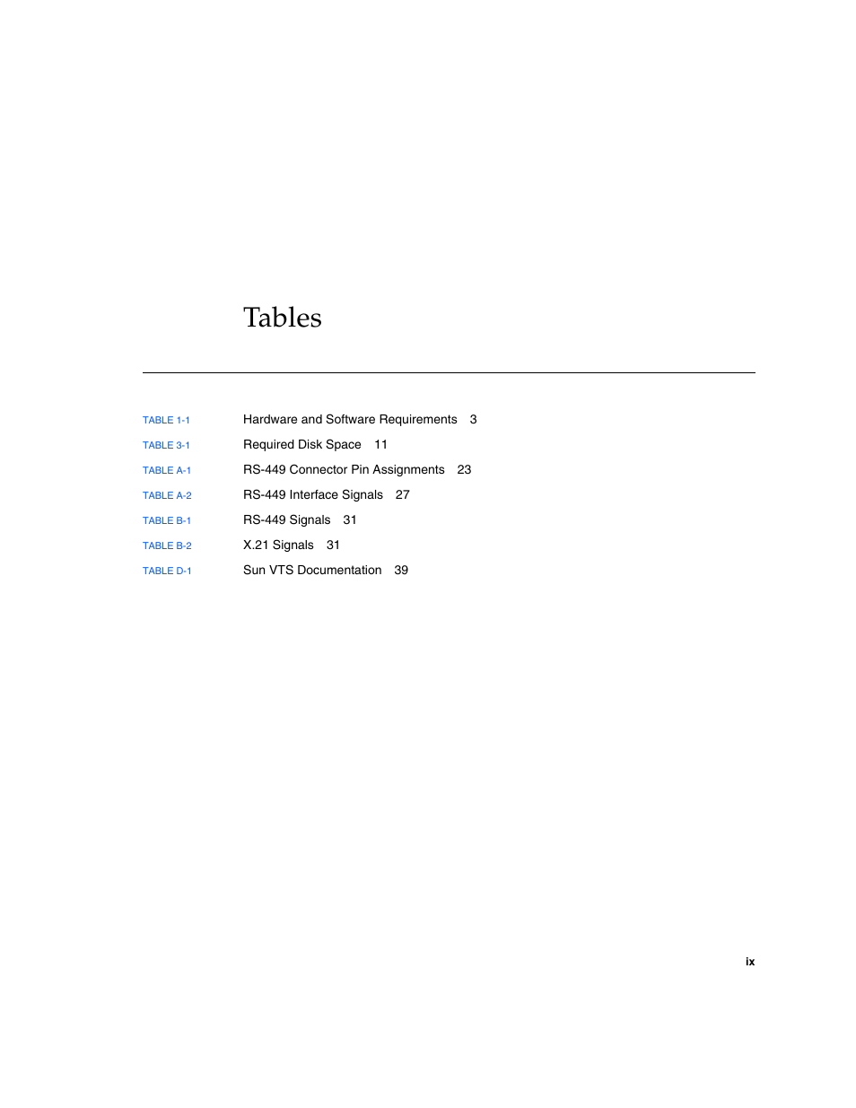 Tables | Sun Microsystems Interface Adapter User Manual | Page 9 / 66