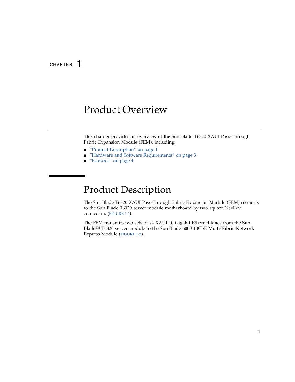 Product overview, Product description, Chapter 1 | Sun Microsystems BLADE T6320 User Manual | Page 9 / 22