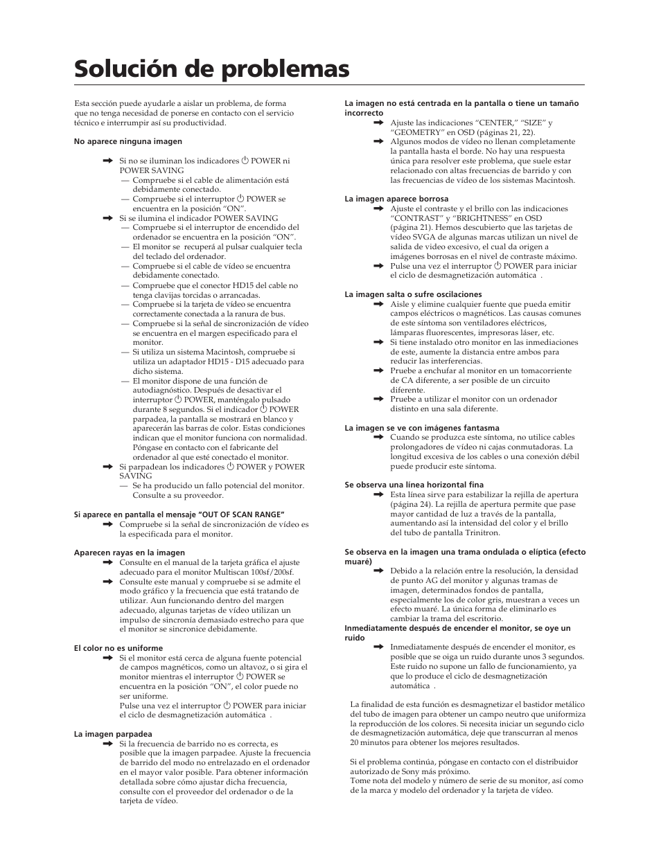 Solución de problemas | Sony CPD-100SF User Manual | Page 26 / 27