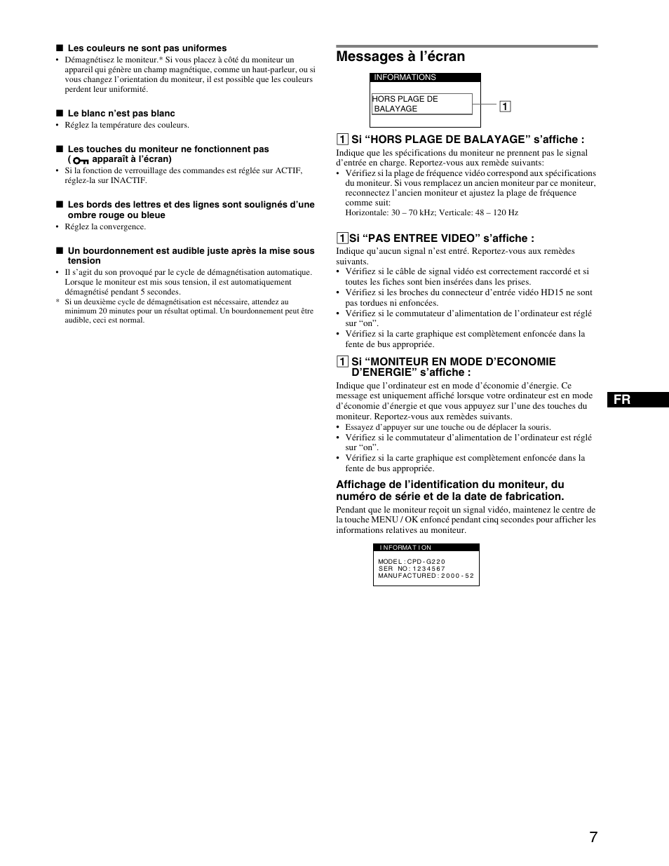 Messages à l’écran | Sony CPD-E240 User Manual | Page 13 / 24