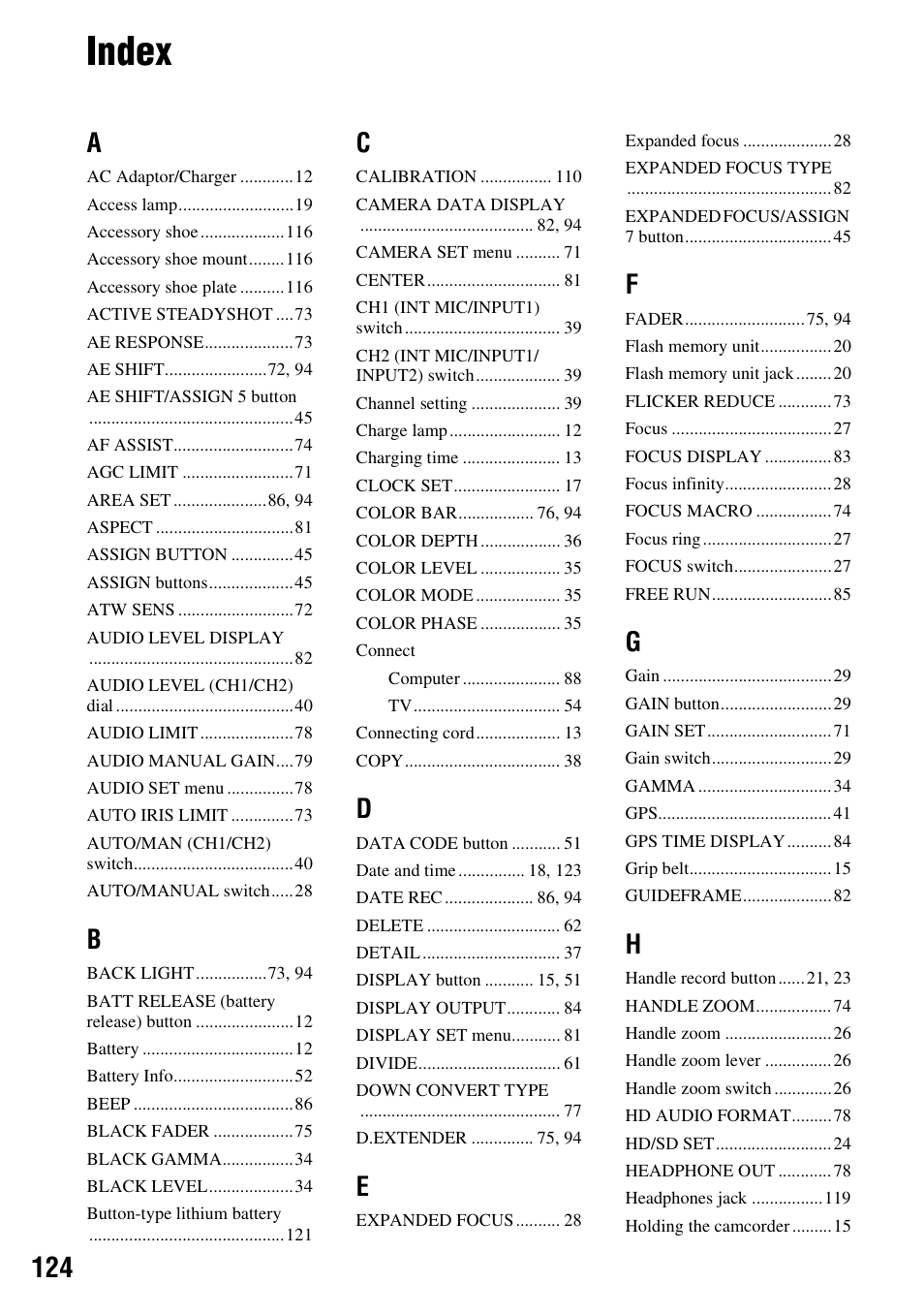 Index | Sony 4-157-878-12(1) User Manual | Page 124 / 128