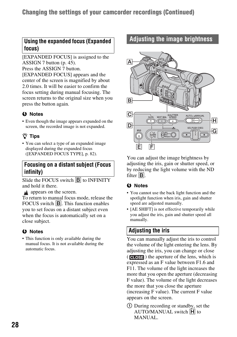 Adjusting the image brightness | Sony 4-157-878-12(1) User Manual | Page 28 / 128