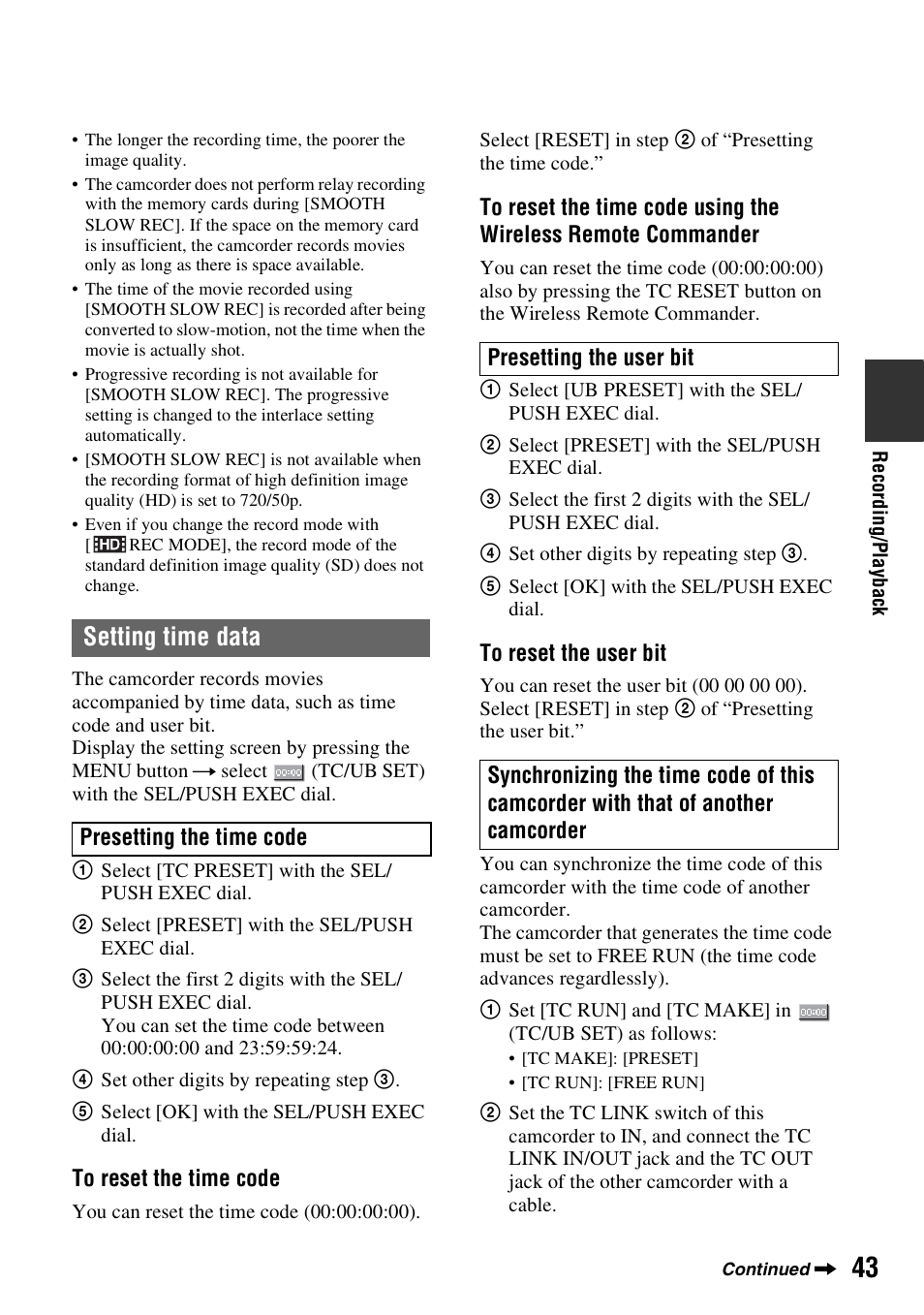 Setting time data | Sony 4-157-878-12(1) User Manual | Page 43 / 128