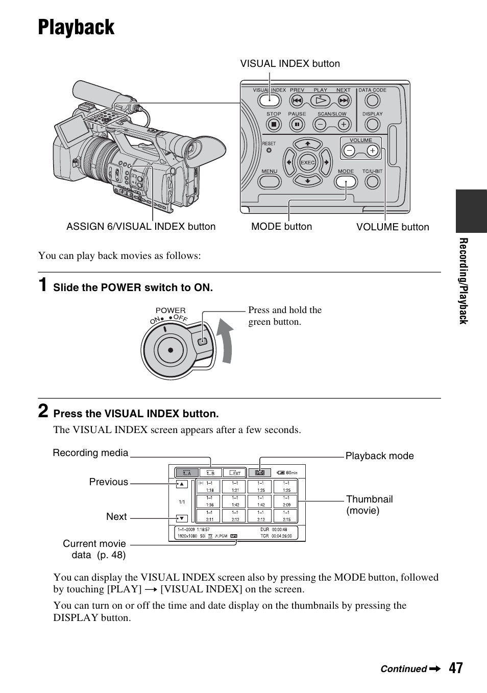 Playback, P. 47) | Sony 4-157-878-12(1) User Manual | Page 47 / 128
