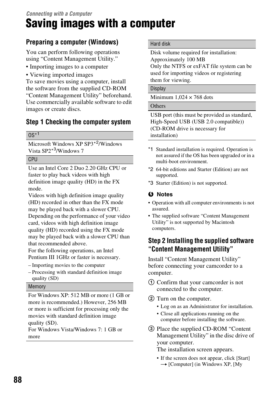 Connecting with a computer, Saving images with a computer, E (1) (p. 88) | P. 88), Preparing a computer (windows), Step 1 checking the computer system | Sony 4-157-878-12(1) User Manual | Page 88 / 128