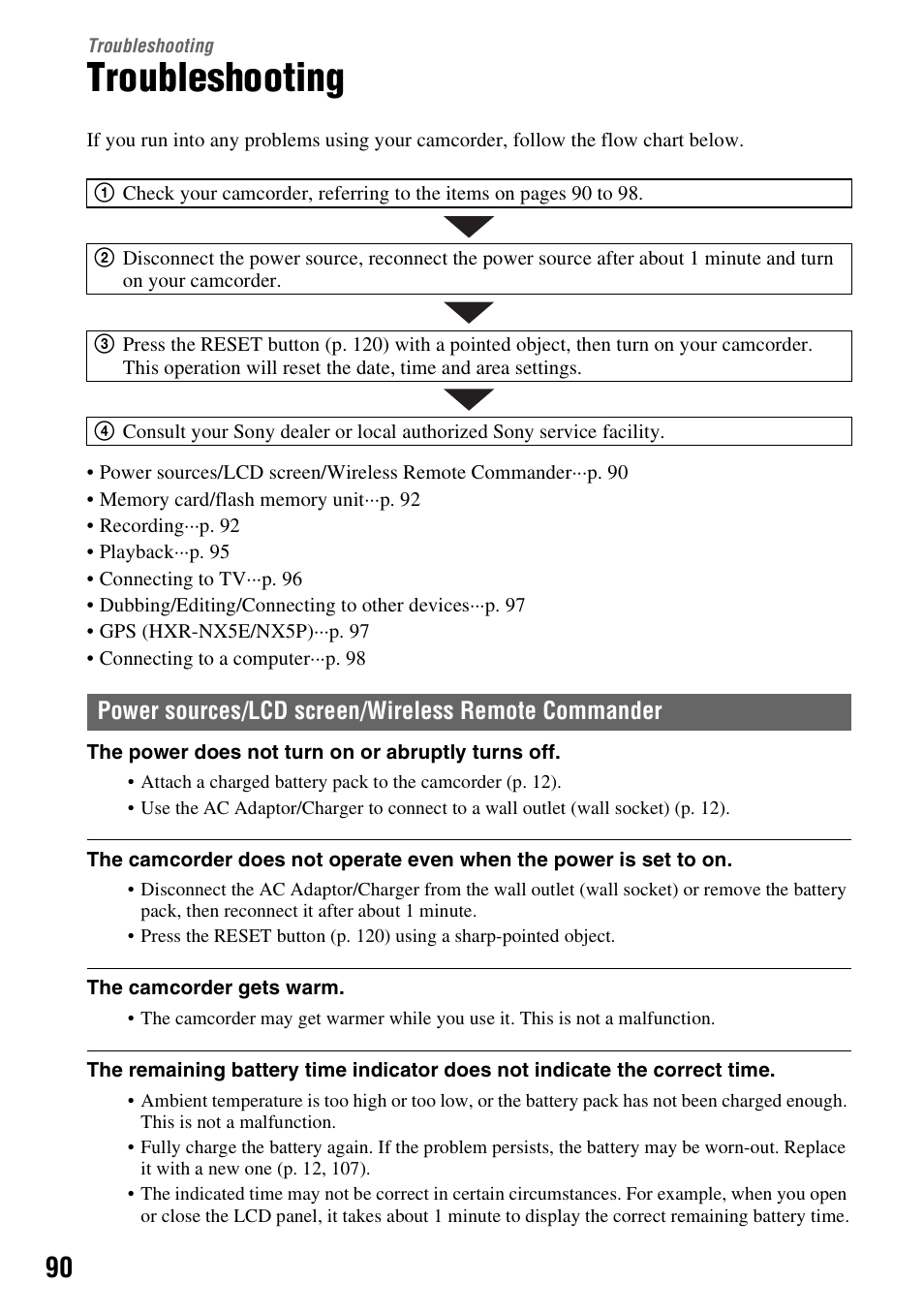 Troubleshooting | Sony 4-157-878-12(1) User Manual | Page 90 / 128