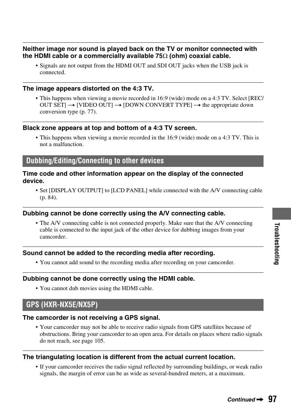 Dubbing/editing/connecting to other devices, P. 97, Gps (hxr-nx5e/nx5p)···p. 97 | Sony 4-157-878-12(1) User Manual | Page 97 / 128