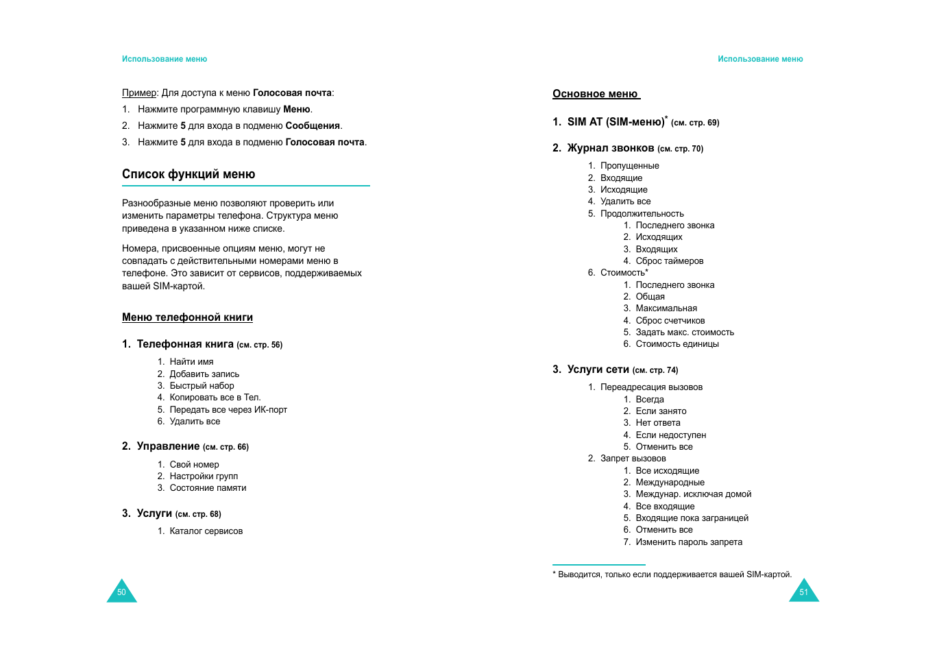 Список функций меню | Samsung E820 User Manual | Page 27 / 102