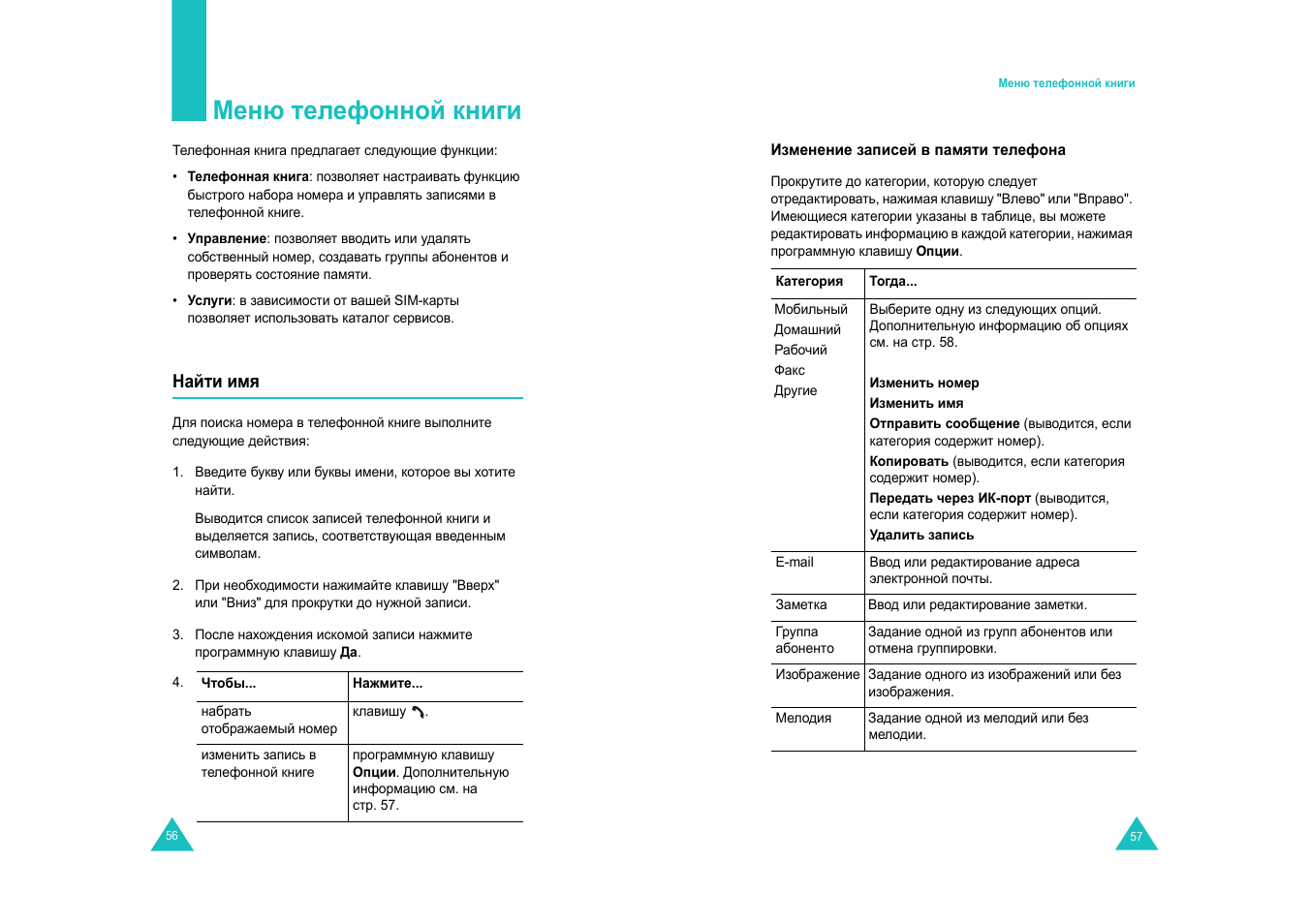 Меню телефонной книги | Samsung E820 User Manual | Page 30 / 102