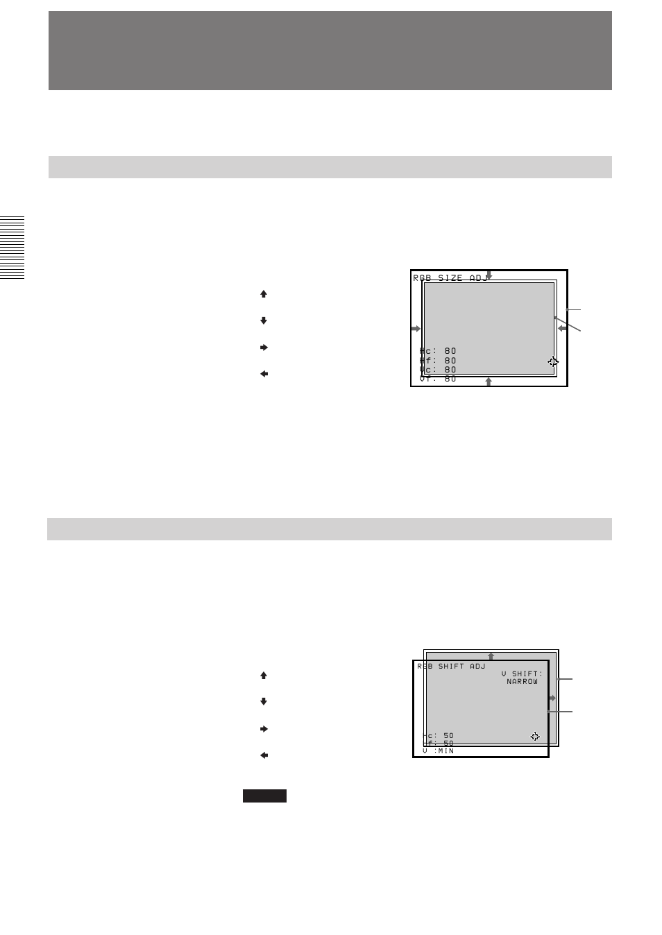 Adjusting the size and shift of the picture (en), Adjusting the size and shift of the picture, Size adjustment | Shift adjustment | Sony VPH-D50QM User Manual | Page 20 / 132