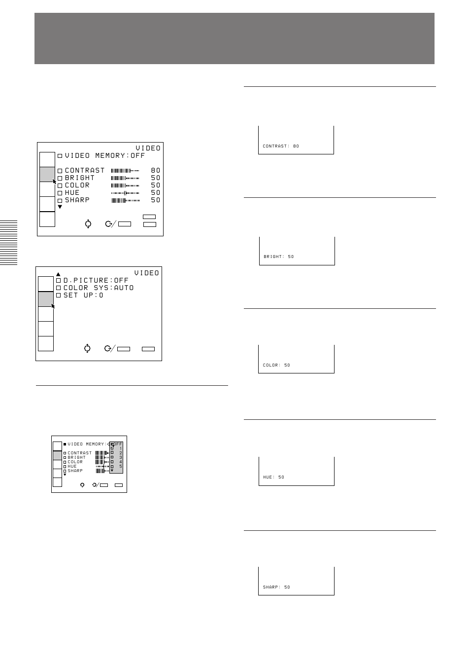 The pic ctrl (picture control) menu (en), The pic ctrl (picture control) menu, Contrast | Bright, Color, Sharp | Sony VPH-D50QM User Manual | Page 26 / 132