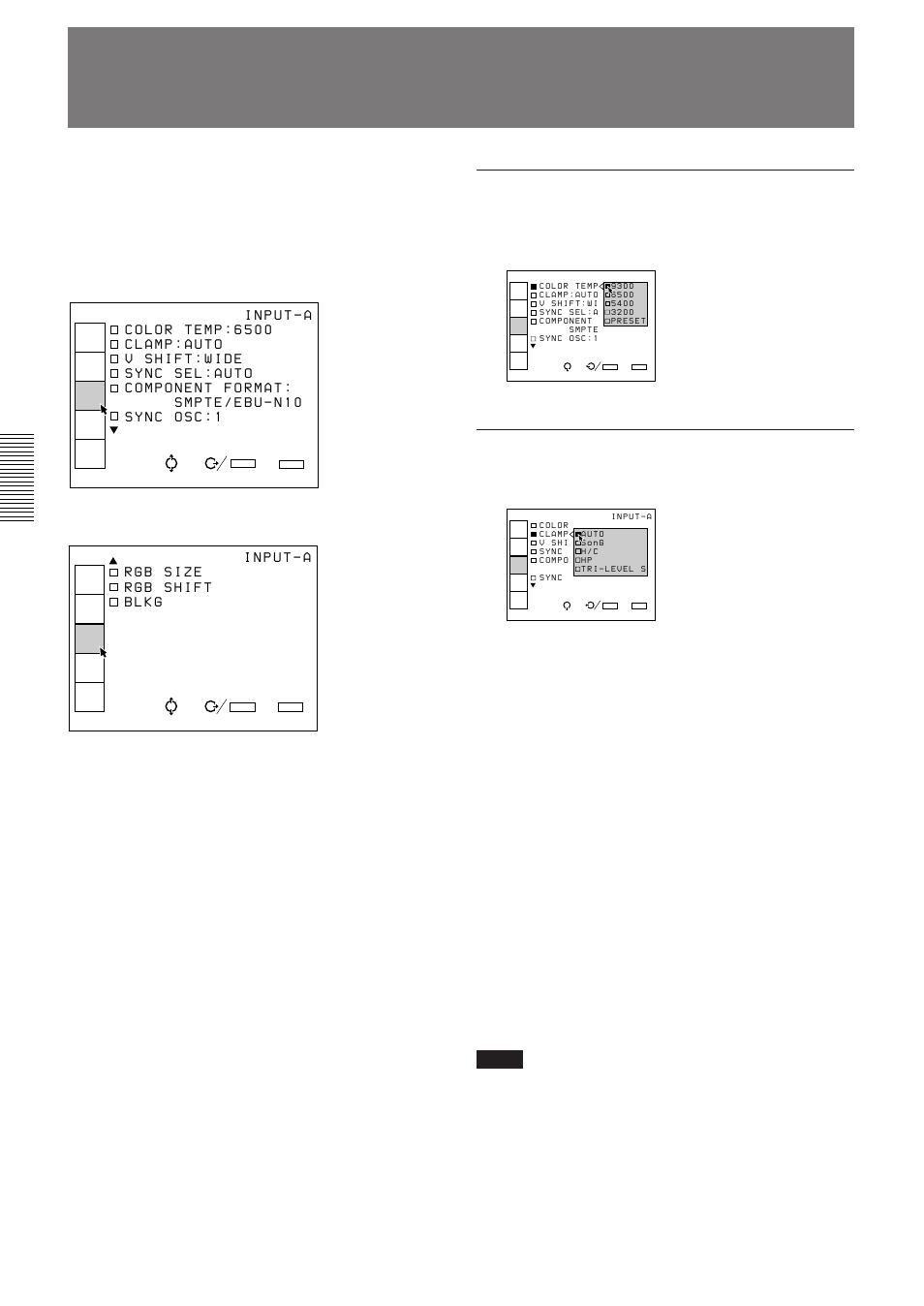 The input setting menu (en), The input setting menu, Color temp (temperature) | Clamp | Sony VPH-D50QM User Manual | Page 28 / 132