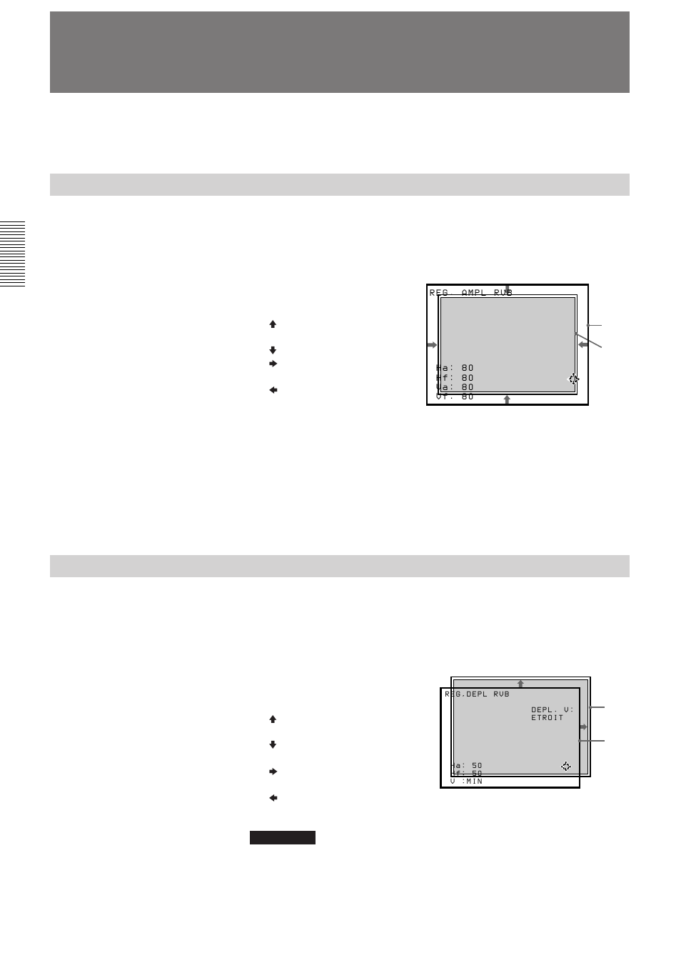 Réglage de la taille et du décalage de l’image (f), Réglage de la taille et du décalage de l’image, Réglage ampl | Réglage deplmt | Sony VPH-D50QM User Manual | Page 64 / 132