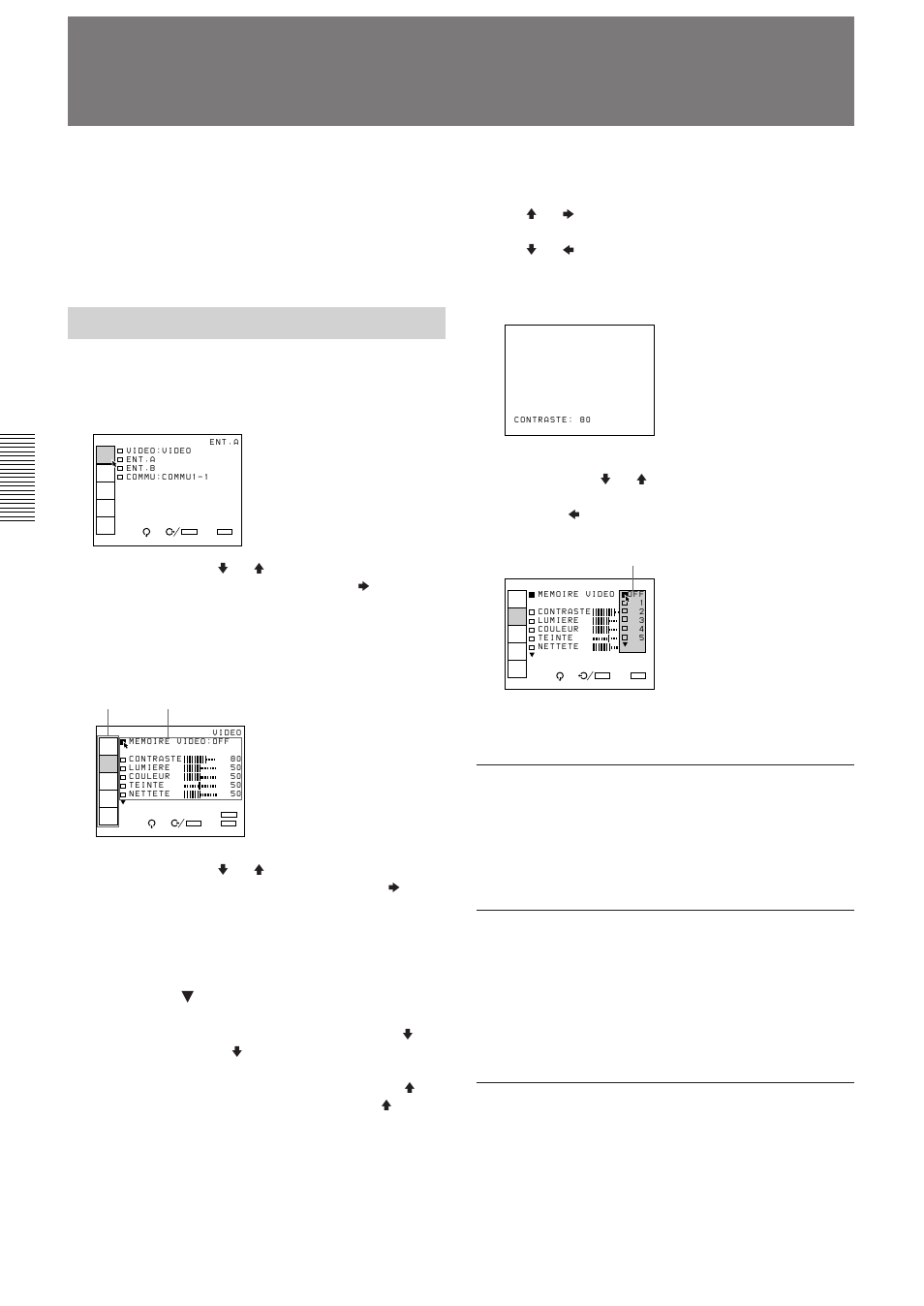 Utilisation du menu (f), Utilisation du menu, Exploitation de base du menu | Pour désactiver l’affichage des menus, Pour restaurer les valeurs de réglage par défaut, Mémorisation des réglages | Sony VPH-D50QM User Manual | Page 68 / 132