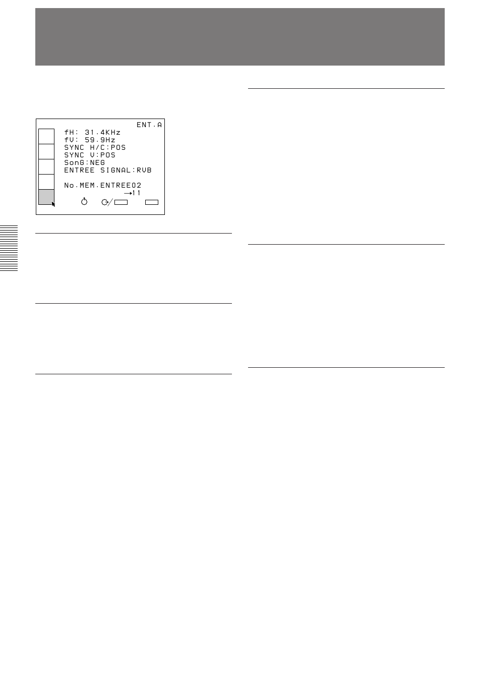 Le menu entree info (f), Le menu entree info, Sync h/c | Sync v, Song, Entree signal | Sony VPH-D50QM User Manual | Page 78 / 132