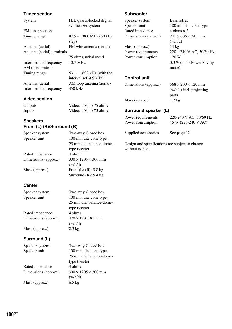 Sony DAV-LF1 User Manual | Page 100 / 116