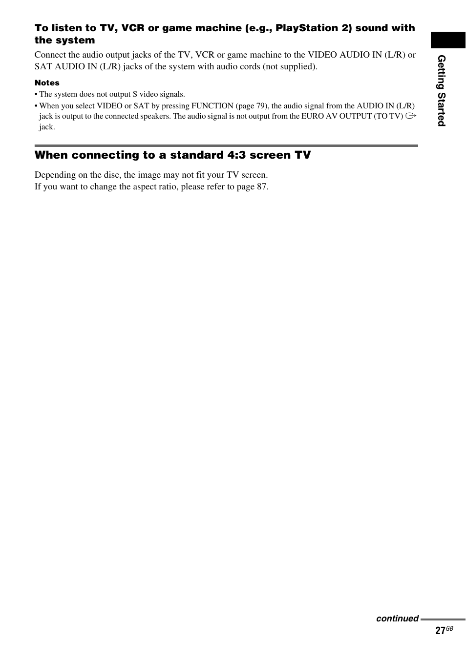 When connecting to a standard 4:3 screen tv | Sony DAV-LF1 User Manual | Page 27 / 116