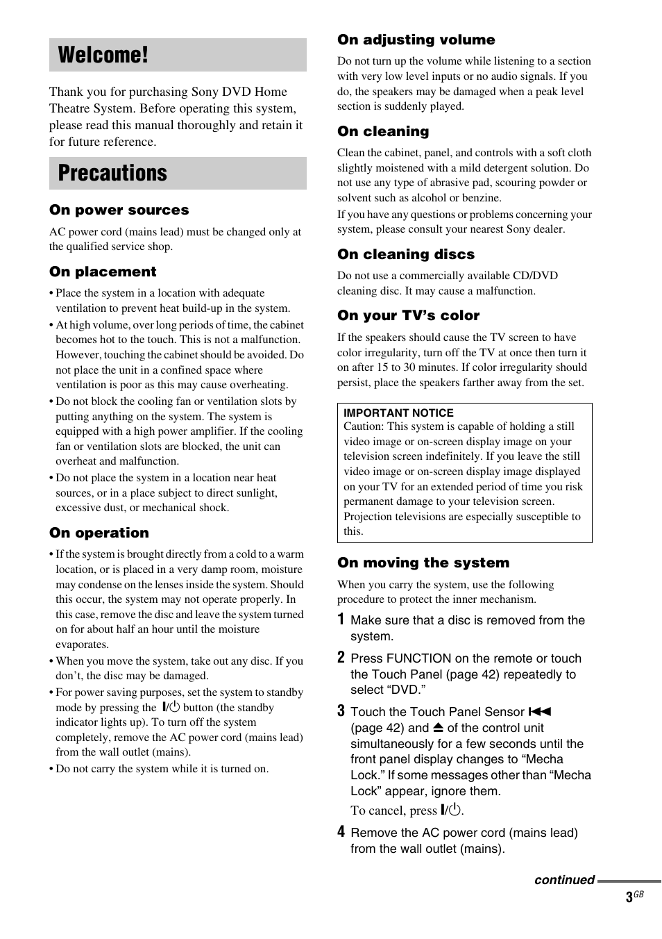 Welcome, Precautions, Welcome! precautions | Sony DAV-LF1 User Manual | Page 3 / 116