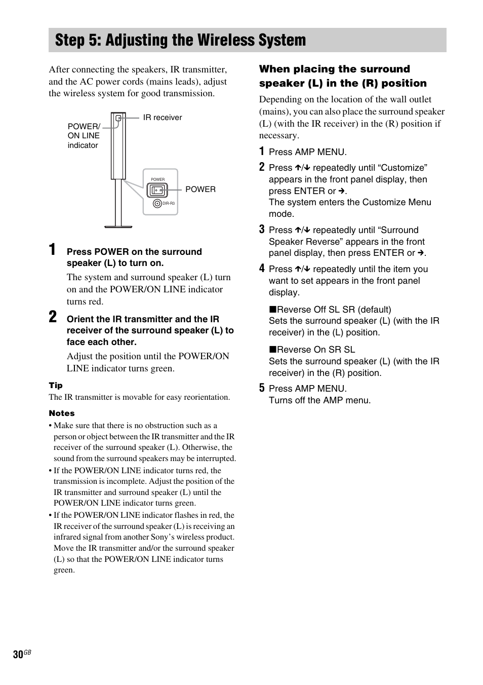 Step 5: adjusting the wireless system, Step 5: adjusting the wireless, System | Sony DAV-LF1 User Manual | Page 30 / 116