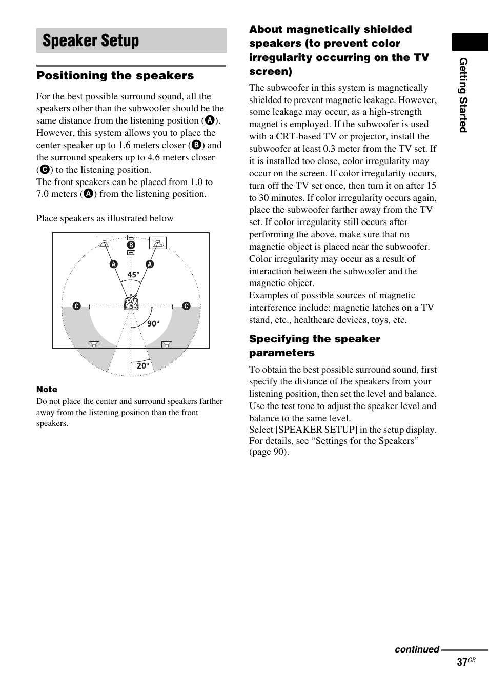 Speaker setup | Sony DAV-LF1 User Manual | Page 37 / 116