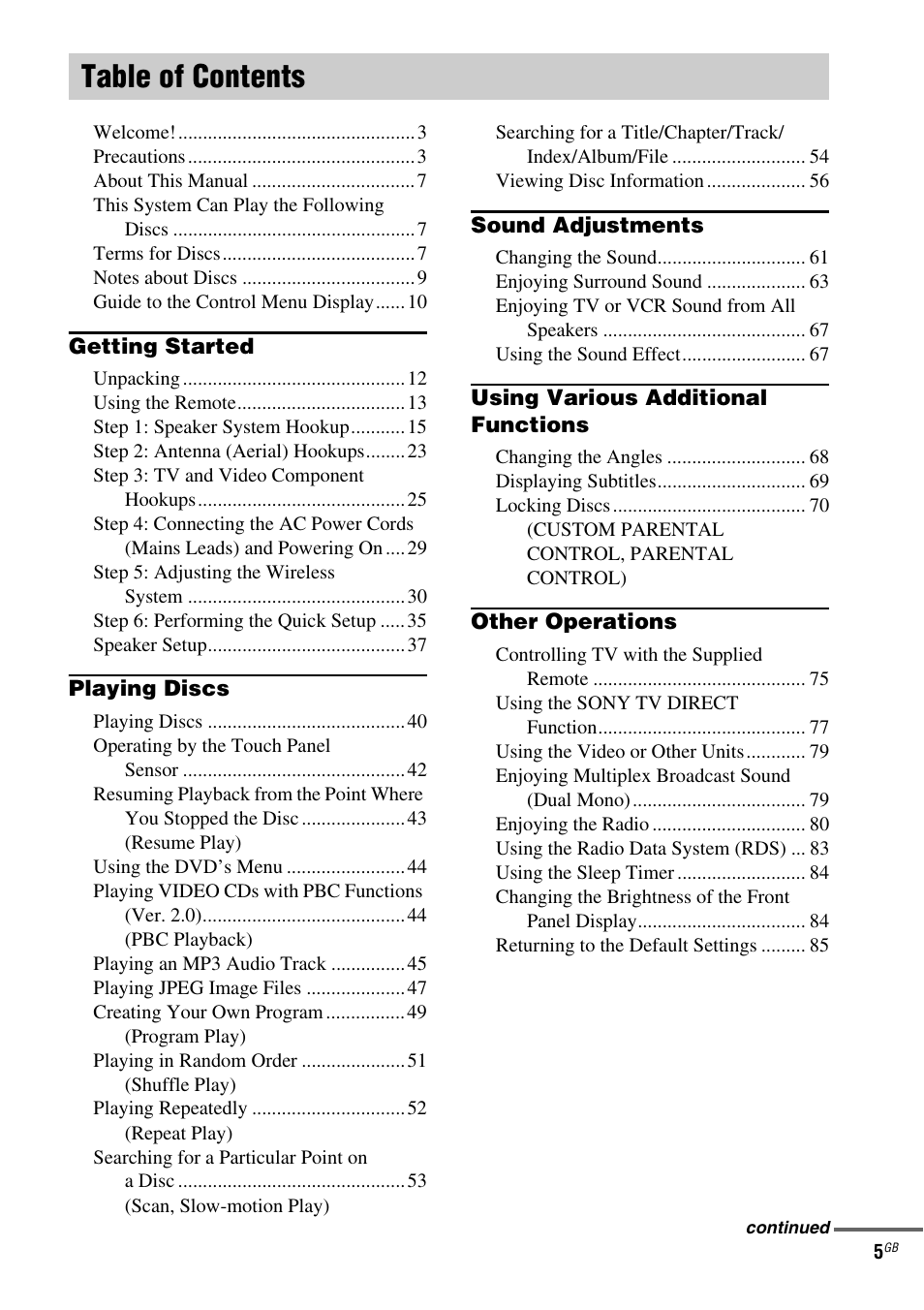 Sony DAV-LF1 User Manual | Page 5 / 116