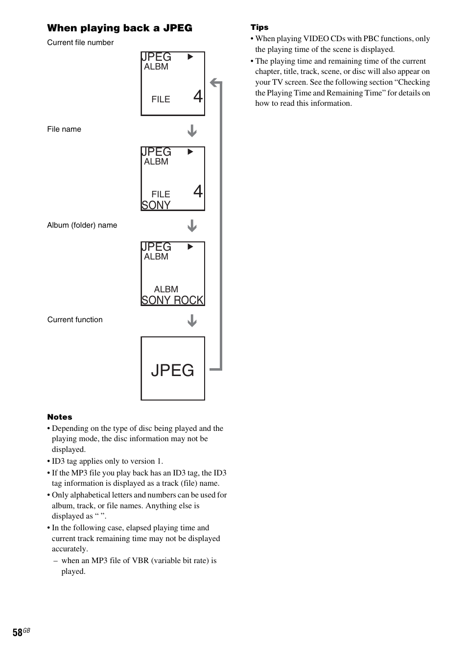 Jpeg, Sony, Sony rock | Sony DAV-LF1 User Manual | Page 58 / 116
