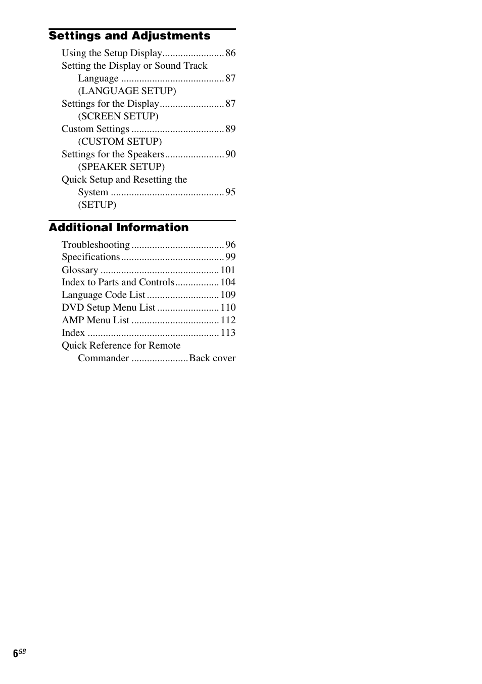 Sony DAV-LF1 User Manual | Page 6 / 116