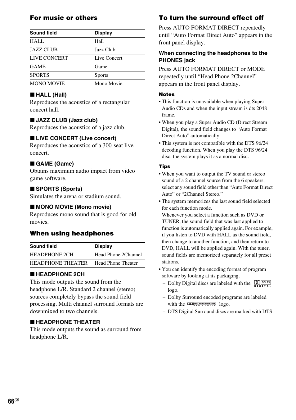 Sony DAV-LF1 User Manual | Page 66 / 116