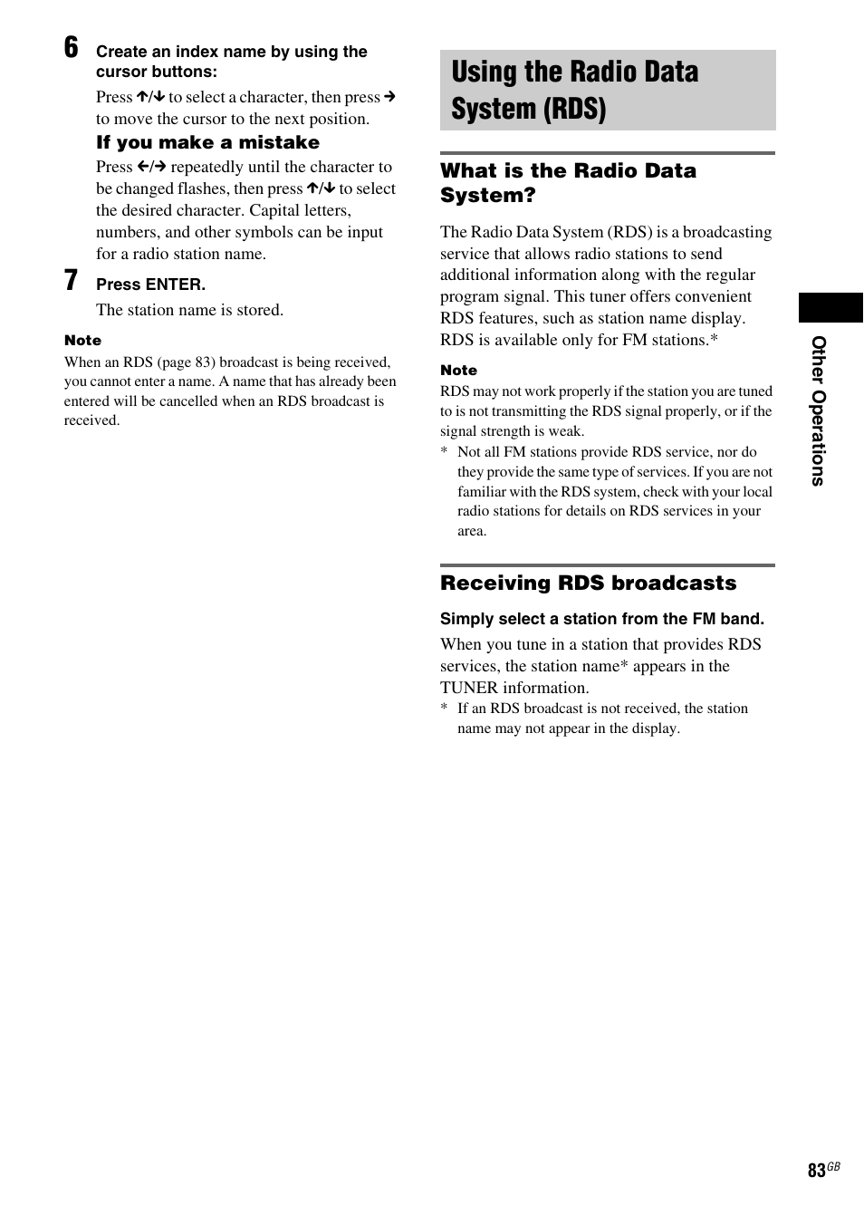 Using the radio data system (rds) | Sony DAV-LF1 User Manual | Page 83 / 116
