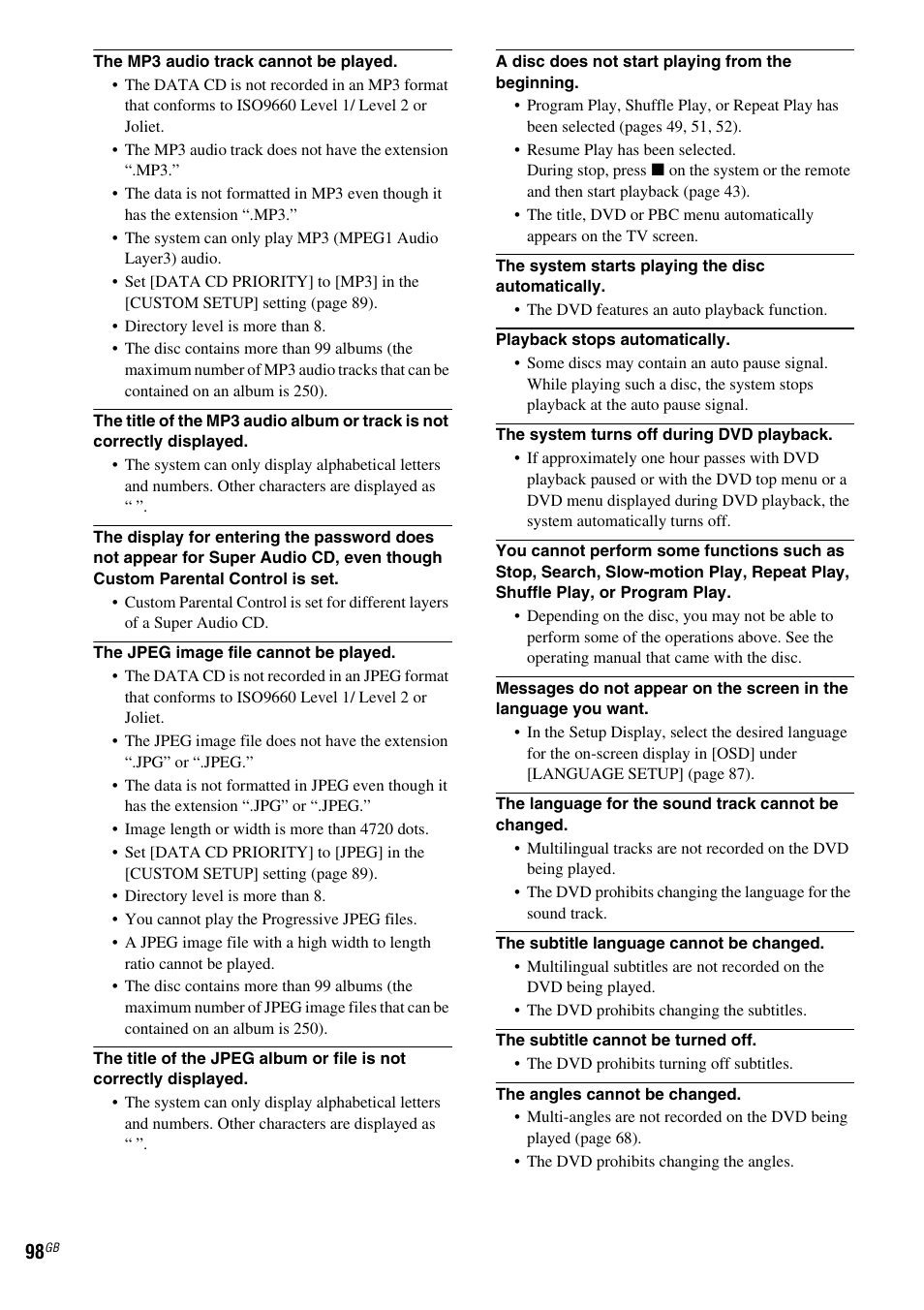 Sony DAV-LF1 User Manual | Page 98 / 116