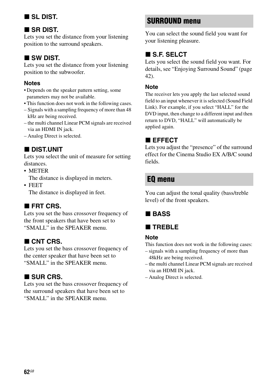 Surround menu eq menu | Sony STR-DH510 User Manual | Page 62 / 80