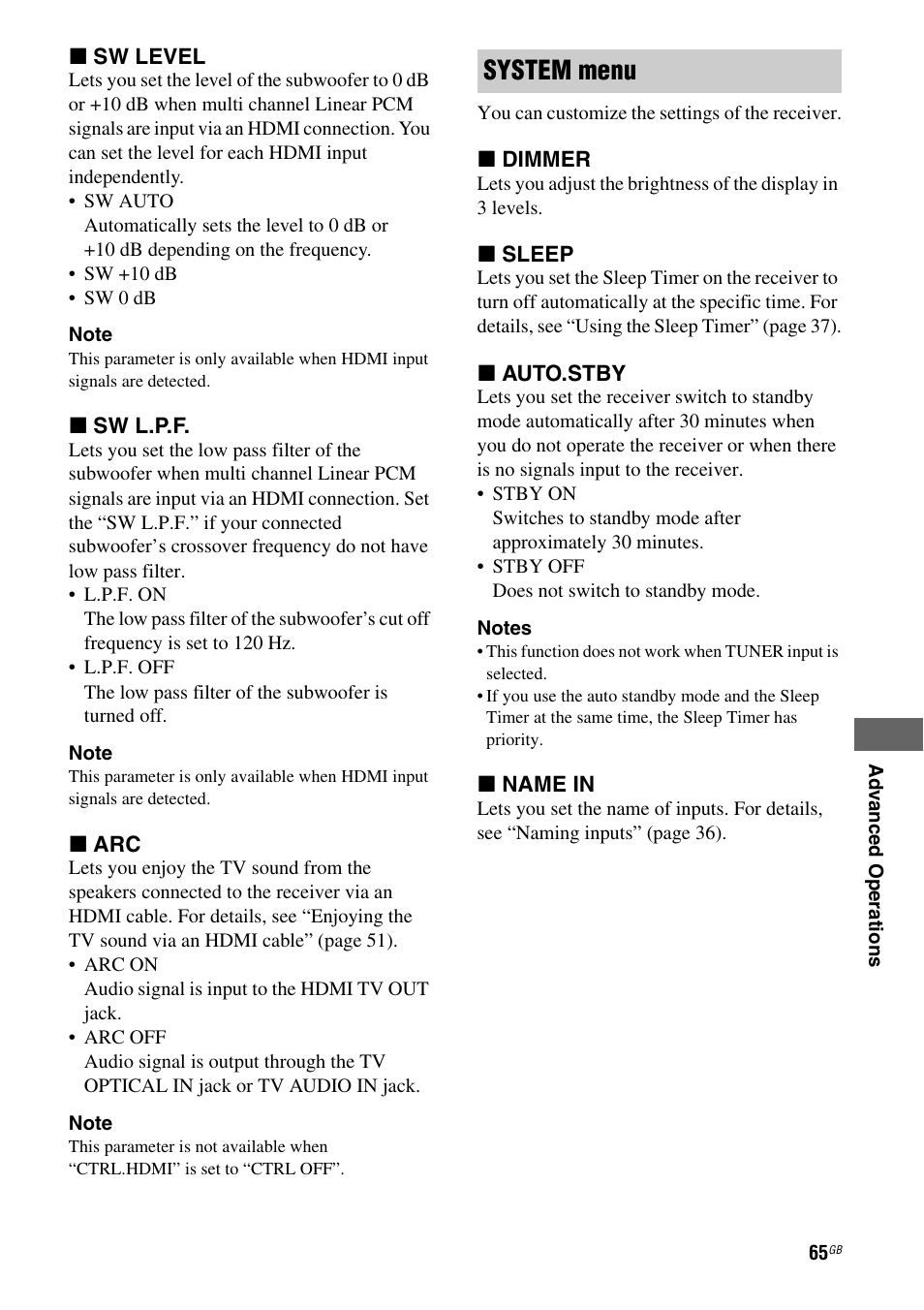 System menu | Sony STR-DH510 User Manual | Page 65 / 80