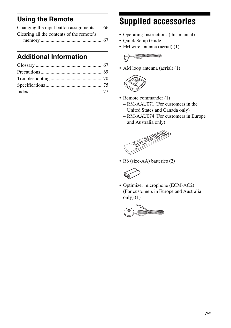 Supplied accessories, Using the remote, Additional information | Sony STR-DH510 User Manual | Page 7 / 80