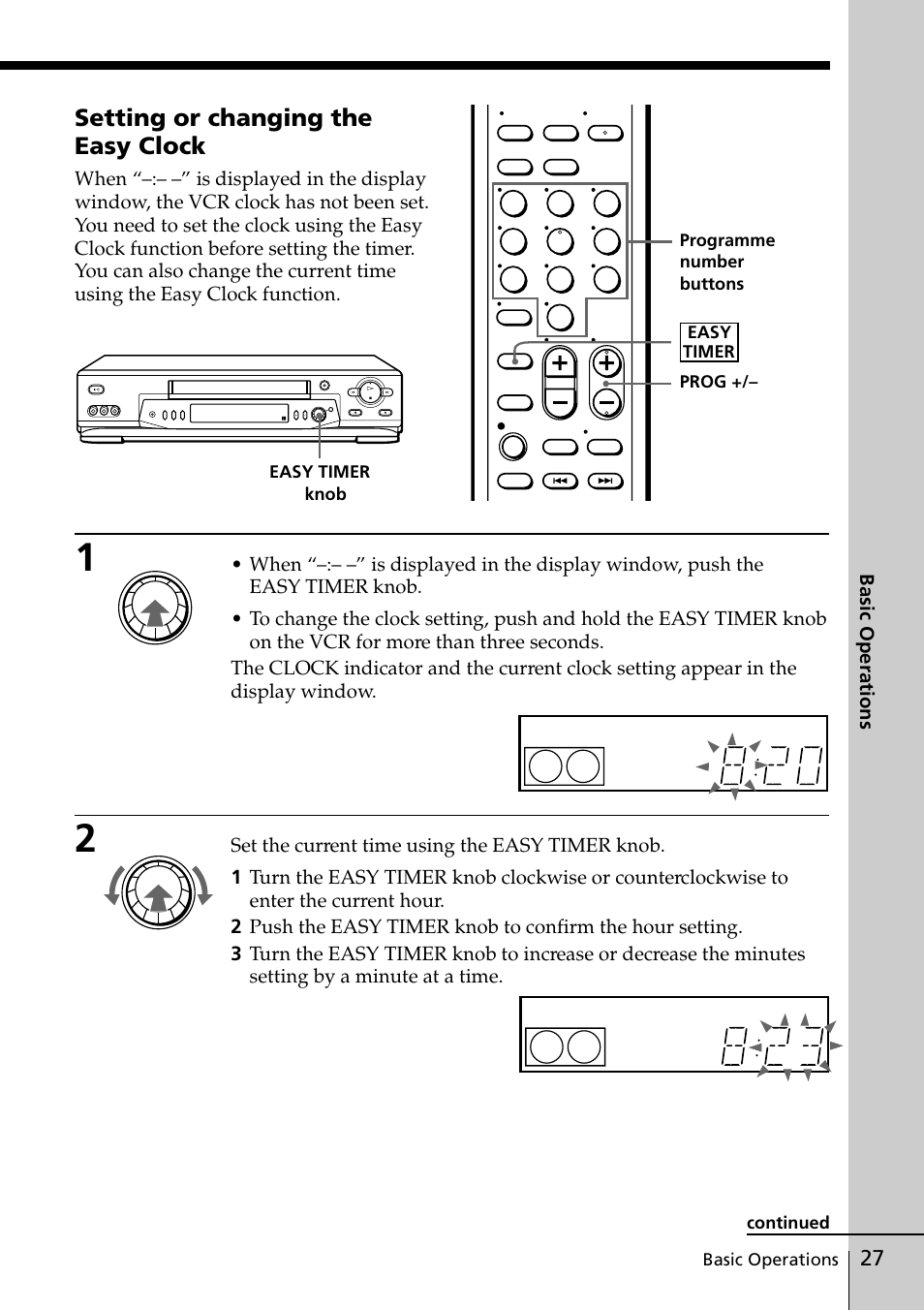 Setting or changing the easy clock | Sony SLV-ED818ME User Manual | Page 27 / 61