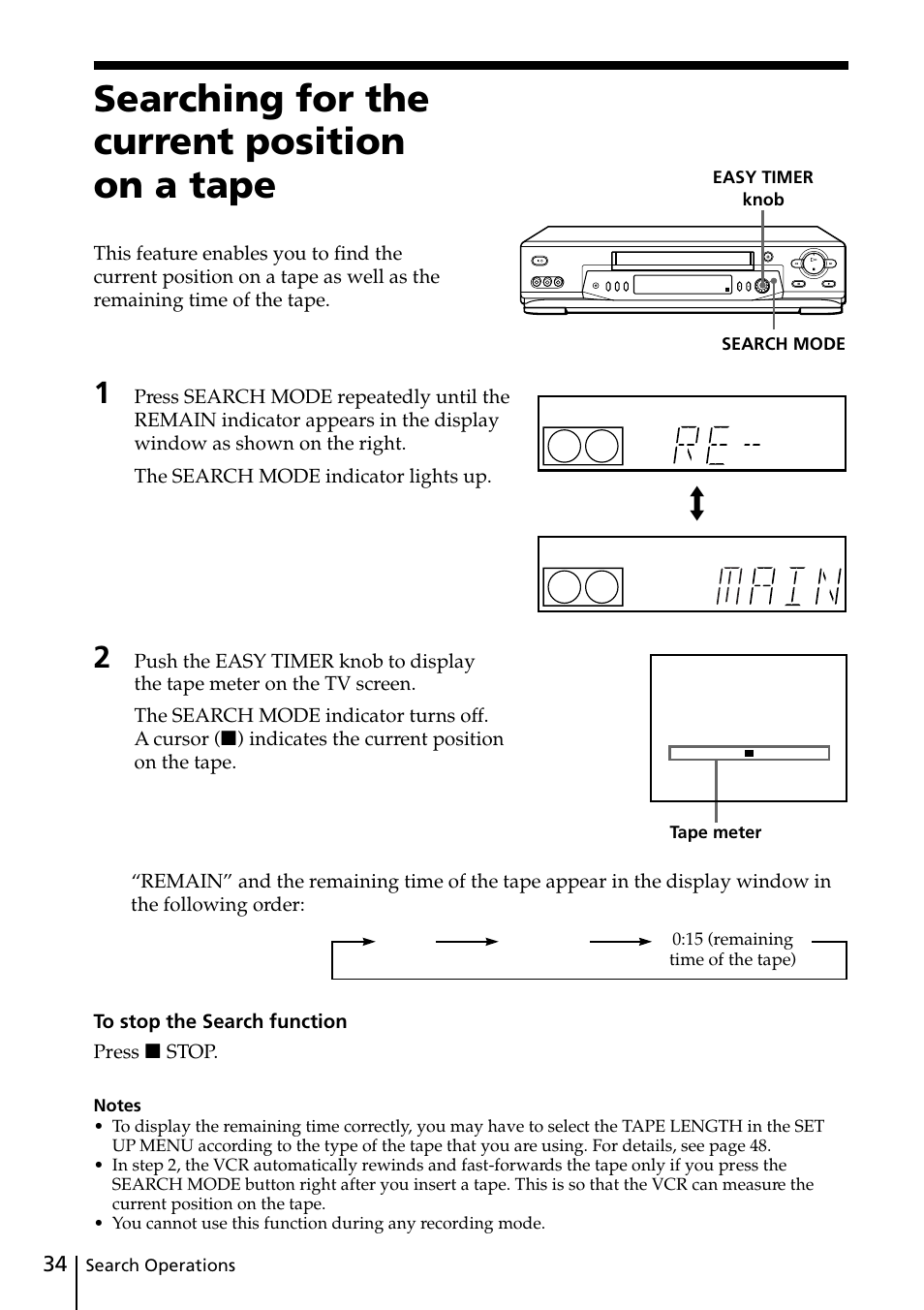 Searching for the current position on a tape | Sony SLV-ED818ME User Manual | Page 34 / 61