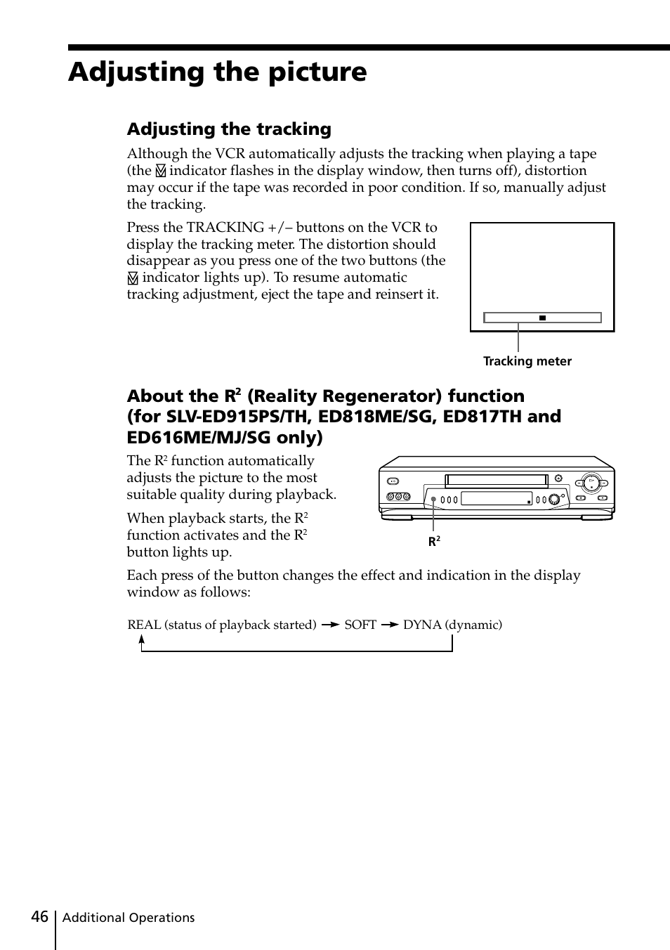 Adjusting the picture, About the r, Adjusting the tracking | Sony SLV-ED818ME User Manual | Page 46 / 61
