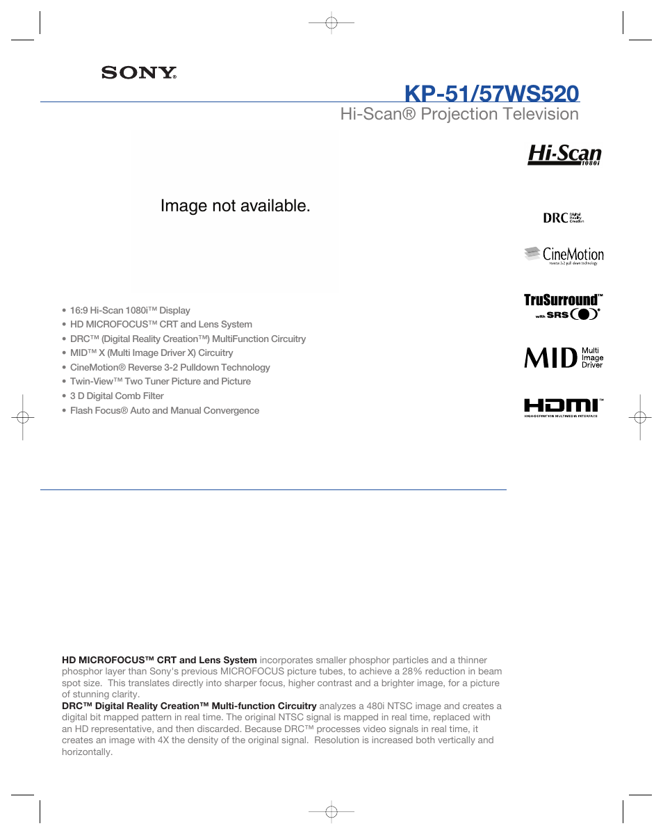 Sony KP 51WS520 User Manual | 2 pages