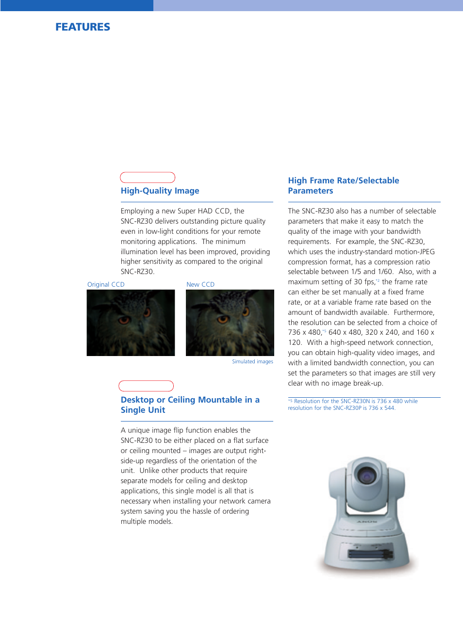 Features | Sony SNC-RZ30P/2 User Manual | Page 3 / 8