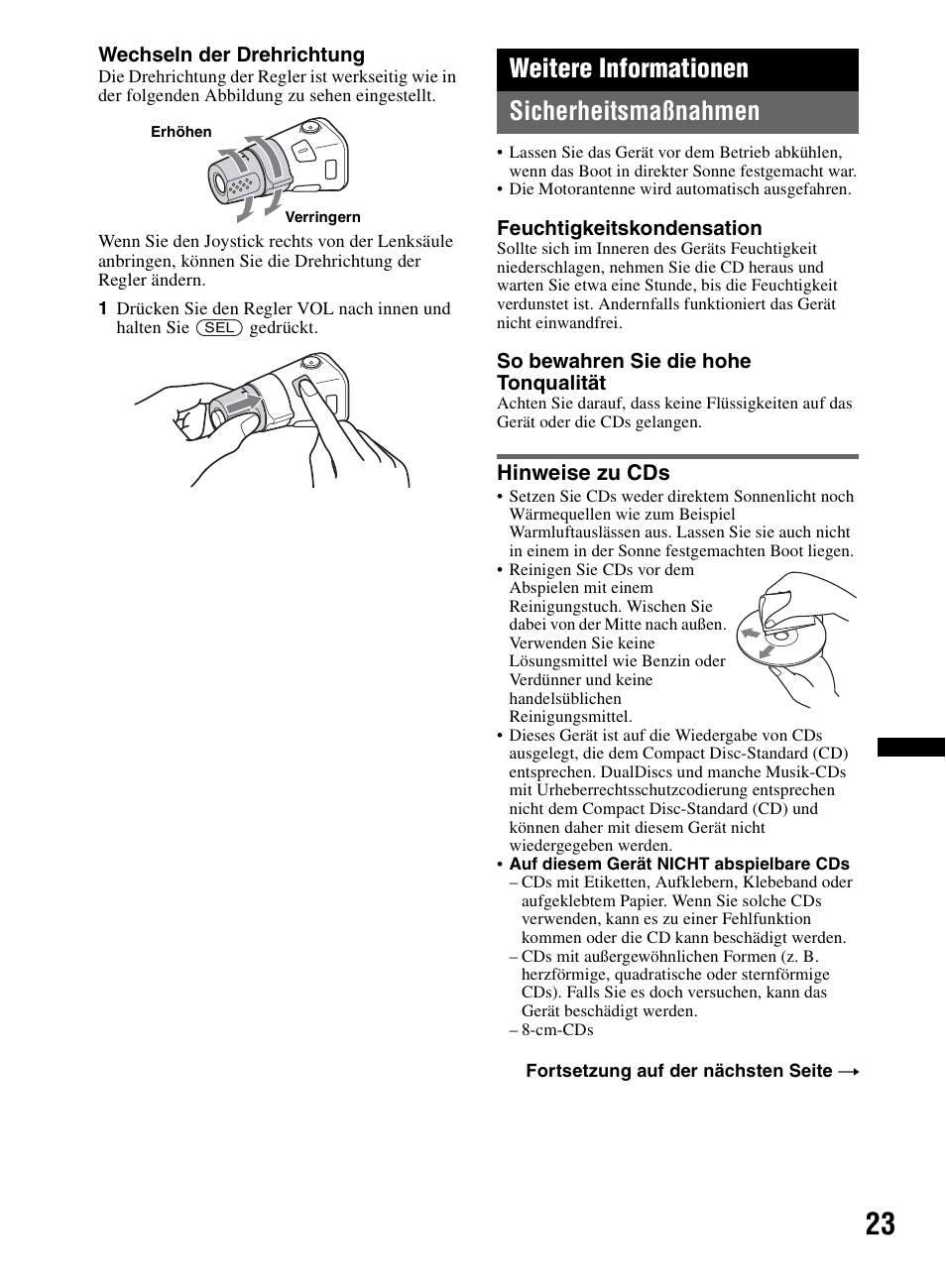 Weitere informationen, Sicherheitsmaßnahmen, Hinweise zu cds | Weitere informationen sicherheitsmaßnahmen | Sony CDX-M60UI User Manual | Page 103 / 140