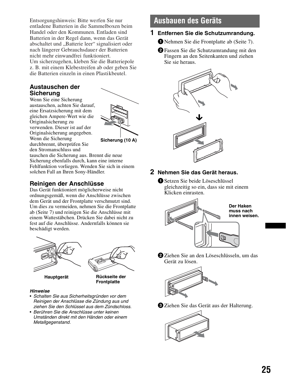 Ausbauen des geräts | Sony CDX-M60UI User Manual | Page 105 / 140