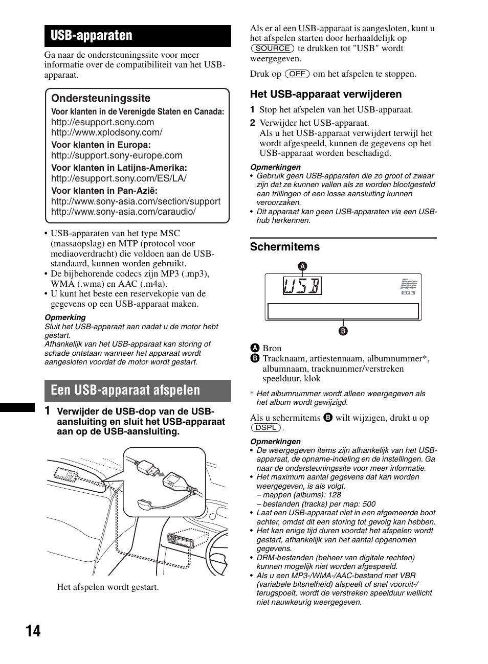 Usb-apparaten, Een usb-apparaat afspelen, Schermitems | Sony CDX-M60UI User Manual | Page 122 / 140